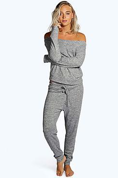 Boohoo Maisie Bardot Lounge Top And Trouser Set