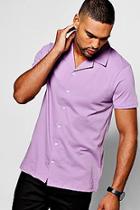 Boohoo Lilac Short Sleeve Revere Collar Jersey Shirt