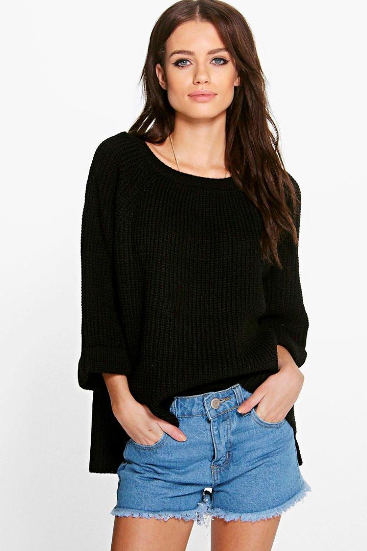 Boohoo Mya Wide Sleeve Turn Up Cuff Jumper Black