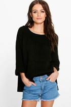 Boohoo Mya Wide Sleeve Turn Up Cuff Jumper Black