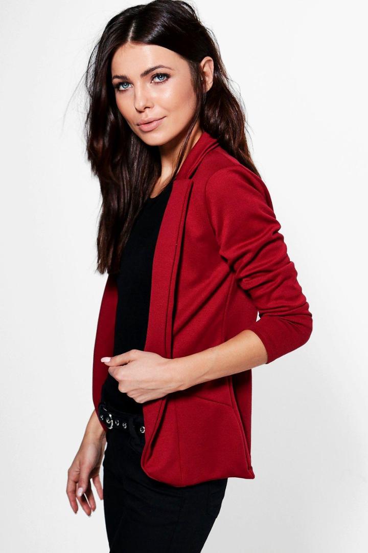 Boohoo Faith Pocket Ponte Blazer Merlot