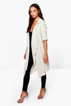 Boohoo Imogen Waterfall Tie Waist Jacket Stone