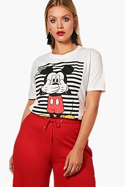 Boohoo Plus Jade Disney Mickey Stripe Tee
