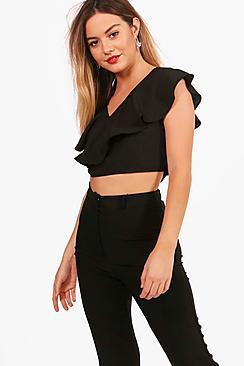 Boohoo Petite Kara Ruffle Wrap Woven Cami