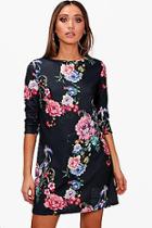 Boohoo Dianna Floral 3/4 Sleeve Shift Dress