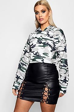 Boohoo Plus Isla Camo Cropped Hoody