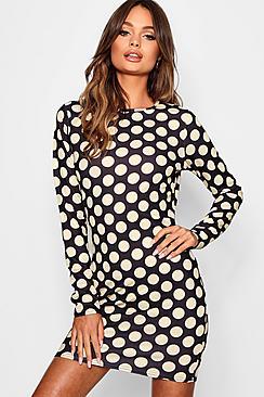 Boohoo Stone Polka Dot Bodycon Mini Dress