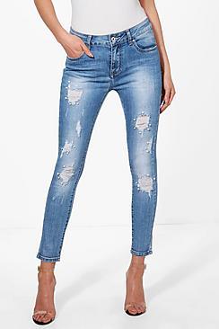 Boohoo Mid Rise Pearl Skinny Jeans