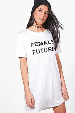 Boohoo Erin Female Future Slogan T-shirt Dress