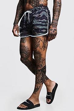 Boohoo Tiger Camo Print Runner Swim Short