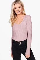 Boohoo Julia Fine Ribbed V-neck Jumper