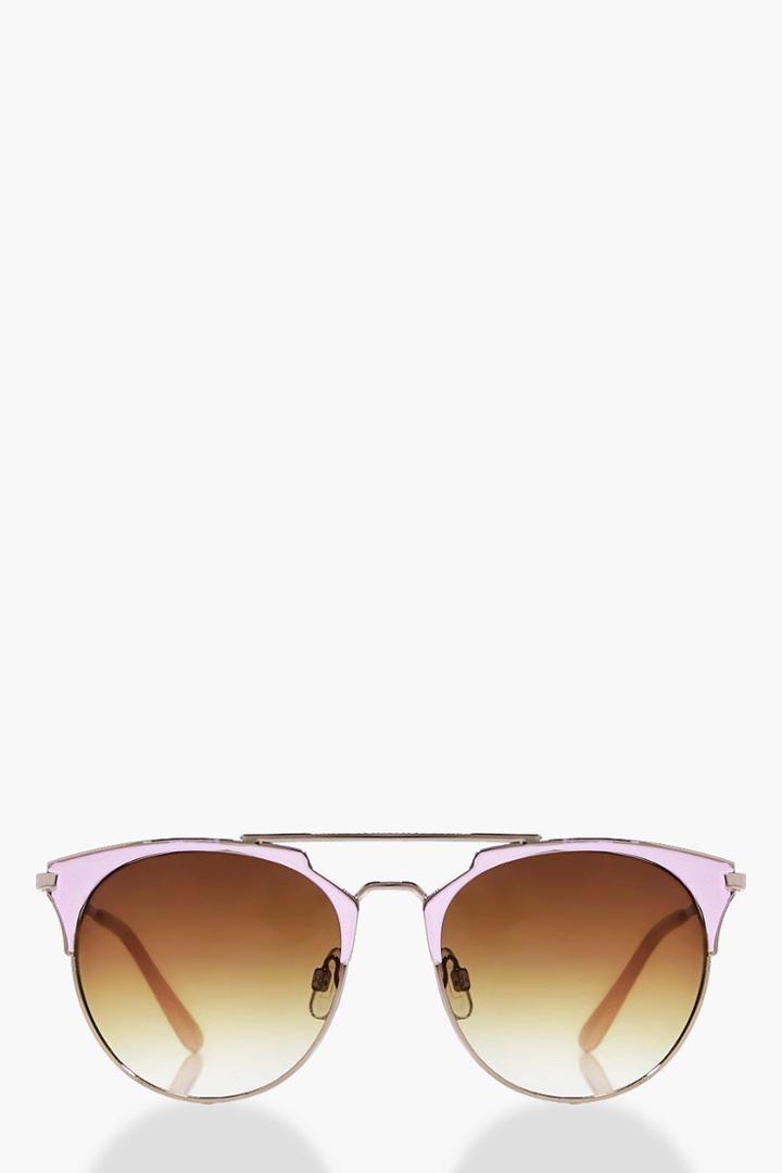 Boohoo Cerys Mirrored Lense Bar Aviator Sunglasses Gold