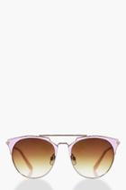 Boohoo Cerys Mirrored Lense Bar Aviator Sunglasses Gold