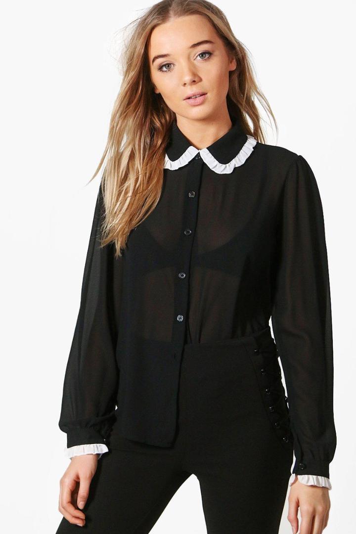 Boohoo Danni Contrast Trim Shirt Black