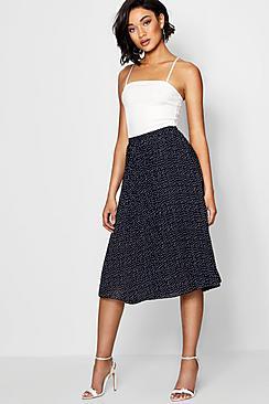 Boohoo Fran Woven Polka Dot Pleated Midi Skirt