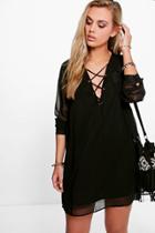 Boohoo Plus Maya Lace Up Utility Dress Black