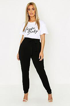 Boohoo Plus Tie Waist Tapered Trouser
