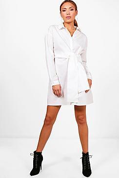 Boohoo Lola Tie Waist Shirt Dress