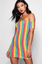 Boohoo Lara Rainbow Off The Shoulder Bodycon Dress