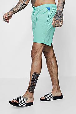 Boohoo Mid Length Swim Short With Contrast Pocket