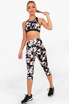 Boohoo Elena Fit Camo Capri Running Leggings