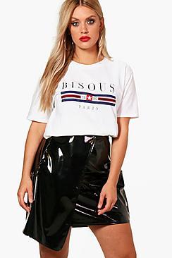 Boohoo Plus Hellie 'bisous' Printed Tee
