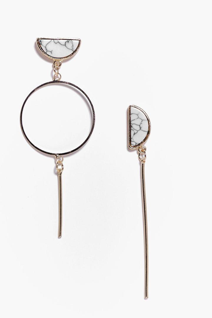 Boohoo Maisy Marble Stone Hoop Drop Earrings White