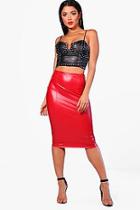 Boohoo Alice High Waist Seam Front Leather Look Midi Skirt