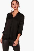 Boohoo Felicity Collarless Satin Shirt Top