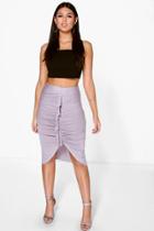 Boohoo Willow Rouched Front Ruffle Midi Skirt Silver
