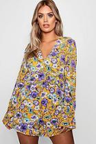 Boohoo Plus Erin Woven Floral Print Ruffle Playsuit