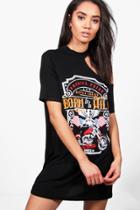 Boohoo Petite Becca One Shoulder Print T-shirt Dress Black
