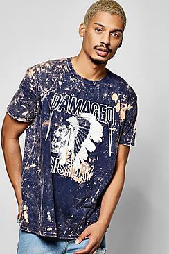 Boohoo Oversized Bleach Wash T Shirt With Print