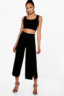 Boohoo Mary Button Detail Split Culottes