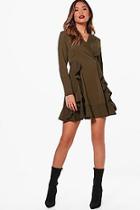 Boohoo Ruffle Front Collared Shirt Dress
