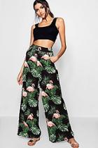 Boohoo Serena Woven Flamingo Print Wide Leg Trousers