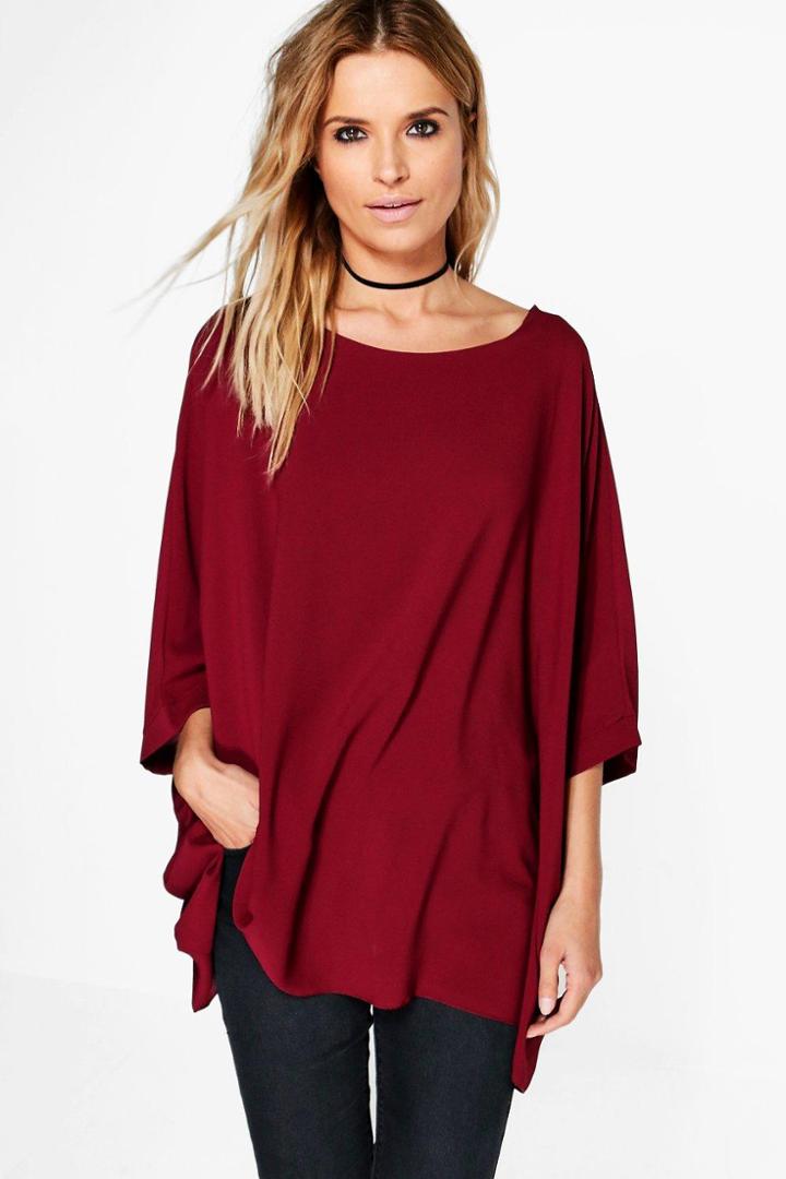 Boohoo Eleanor Batwing Top Merlot
