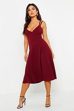 Boohoo Strappy Open Back Midi Skater Dress