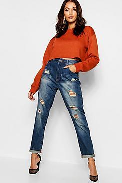 Boohoo Distressed Turn Up Boyfriend Jeans