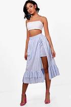 Boohoo Jess Woven Stripe Frill Double Midi Skirt