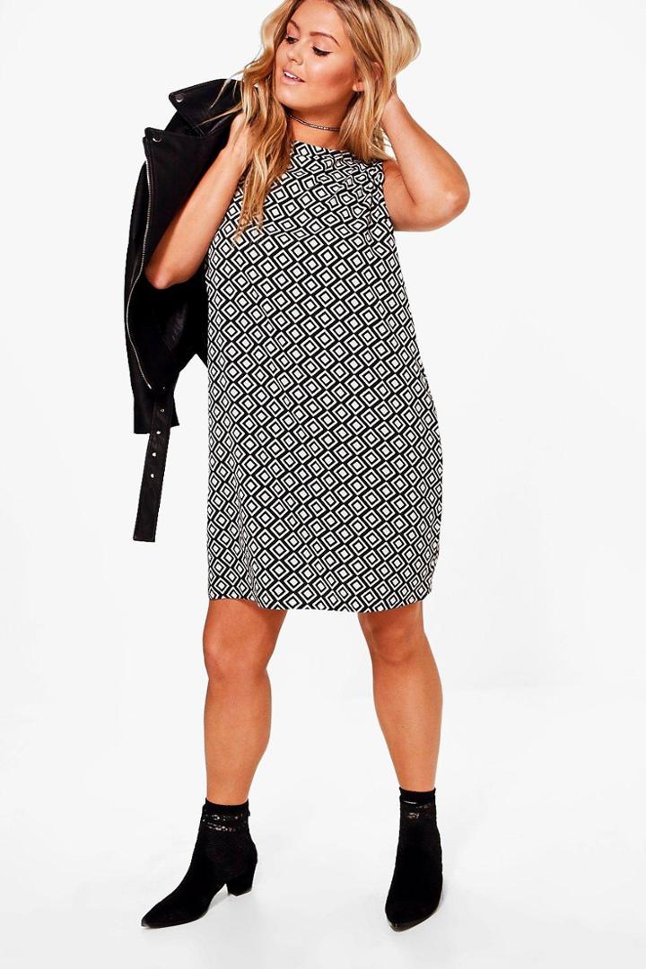 Boohoo Plus Lisa Mono Printed Shift Dress Multi