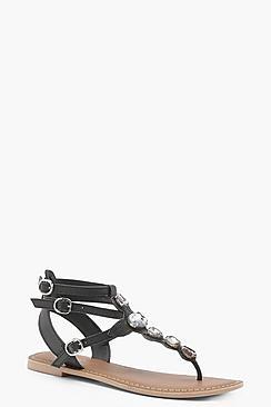 Boohoo Anna Jewelled Ankle Strap Leather Sandals