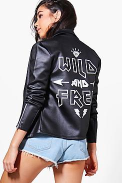 Boohoo Emma Wild And Free Biker Jacket