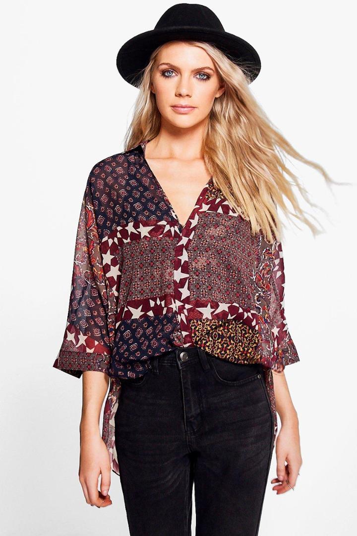 Boohoo Nadia Mixed Print Wrapover Shirt Multi