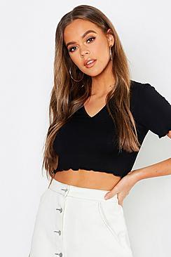 Boohoo Basic Lettuce Hem Crop T-shirt