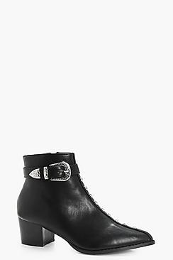 Boohoo Cerrie Rose Stud Western Ankle Boot