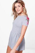 Boohoo Kate Embroidered Jersey Playsuit
