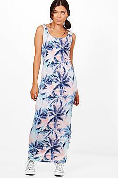 Boohoo Petite Olivia Palm Print Maxi Dress