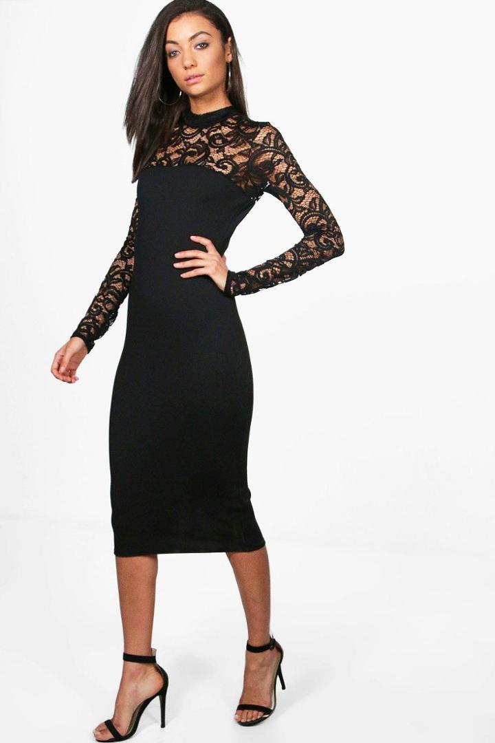 Boohoo Tall Bella Lace Insert Dress Black