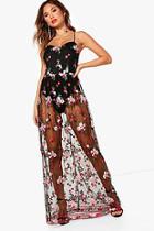 Boohoo Ray Embroidered Mesh Strappy Maxi Dress